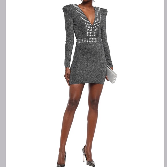 BALMAIN Crystal-embellished metallic stretch-knit mini dress - Picture 3 of 15